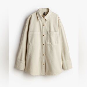 Divided H&M Cream Oversized Denim Button-Up Shirt Size Large